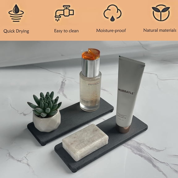 GVDCC-2 Pcs Water Absorbing Stone Trays, Kitchen/Bathroom Sink Soap Dish, Diatomite Tray Used for Hand Soap & Cosmetic Bottles in The Modern Home, 3.15" W x 8.7" L, Dark Gray