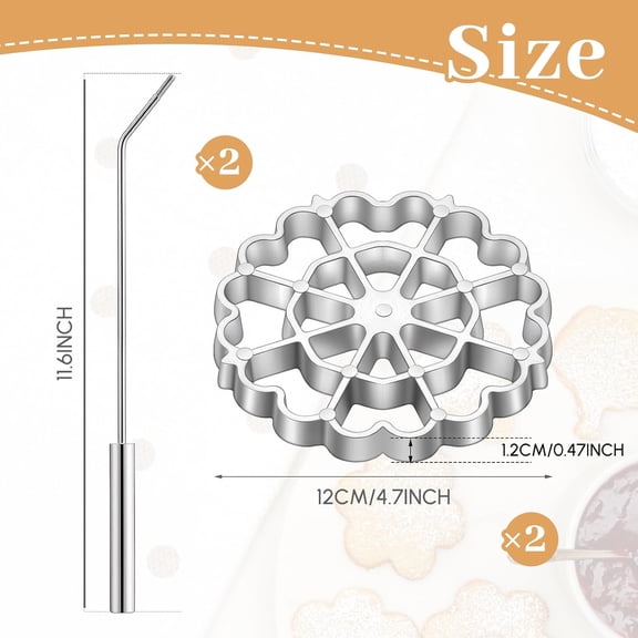 GVDCC-2 Set 4.7 Inch Bunuelos Mold with Handle Aluminum Achappam Rosette Maker Kit Cookie Cake Bunuelos Tool Cast Waffle Molds Set for Kitchen Baking Cooking Housewares (Aluminum)
