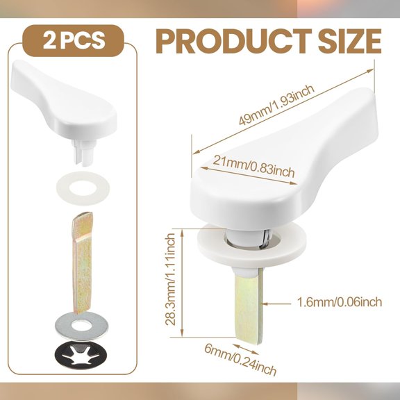 GVDCC-2 Sliding Door Latch Lever Spindle White Steel Pin Set for Patio Door Replacement Hardware