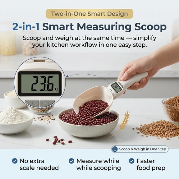 GVDCC-2-in-1 Digital Measuring Spoon Scale 1800g, High Precision Food Scale Spoon with LCD Display, 5 Units g/ml/oz/cup/fl oz, Detachable Measuring Scoop for Coffee, Baking, Cooking & Pet Food