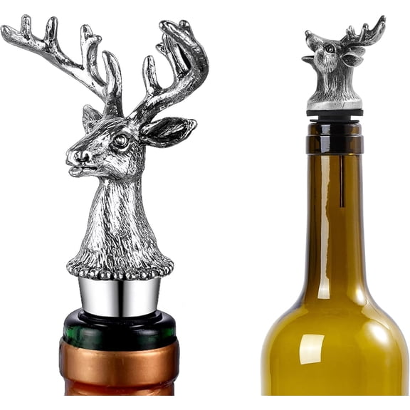 GVDCC-2-in-1 set, 1x Wine Pourer Spout Aerator with cover, 1x Wine Bottle Stopper with Silicone Seal, Food-Grade Stainless Steel and Silicone, Keep Fresh for up to 15 Days (Deers)