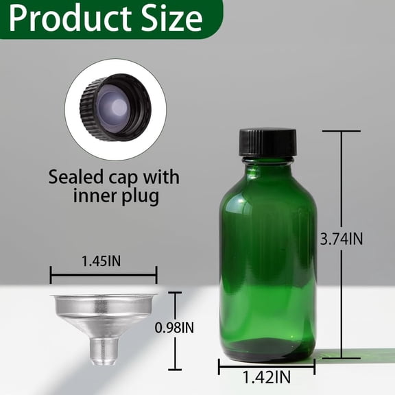 GVDCC-2 oz Shot Bottles with Caps & Stainless Steel Funnels, Juicing Bottle Reusable Glass, 60ml Small Jars with Lids for Potion, Ginger Shots, Oils, Juice (olive green, 12-pack)