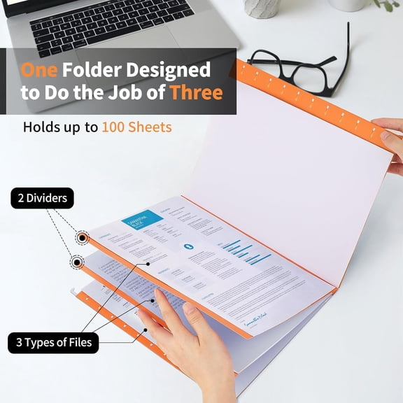 GVDCC-20 Pack * 3 Sections Hanging File Folders with 2 Dividers, 60 Pcs 1/5-Cut Adjustbal Tabs Included, Letter Size File Cabinet Organizer, 5 Color Assorted (No Built-in Tab on Divider)