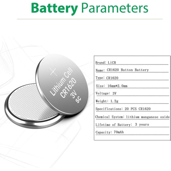 GVDCC-20 Pack CR 1620 Batteries, Long-Lasting & High Capacity CR1620 Lithium Battery,3 Volt CR1620 Coin & Button Cell for Car Remote & Key Fob