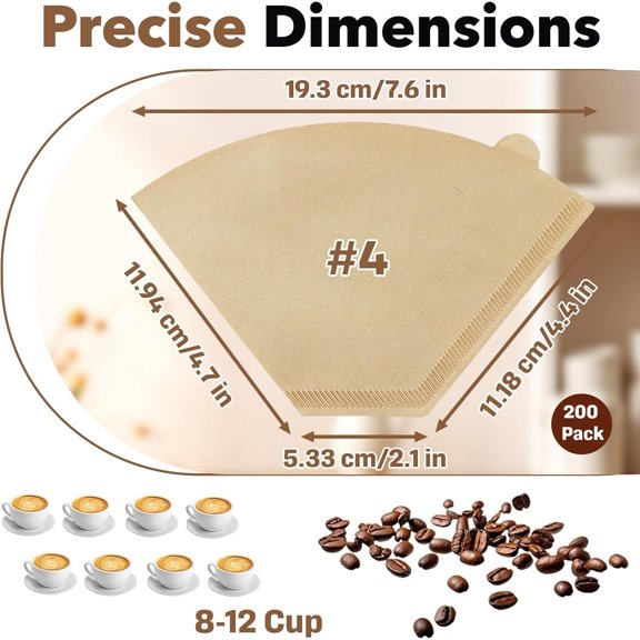 GVDCC -200 Pcs Coffee Filters #4 Compatible with Technivorm Moccamaster Coffee Maker, Compatible with KBT, KBGV,KB 8-10 Cup Model Coffee Machines