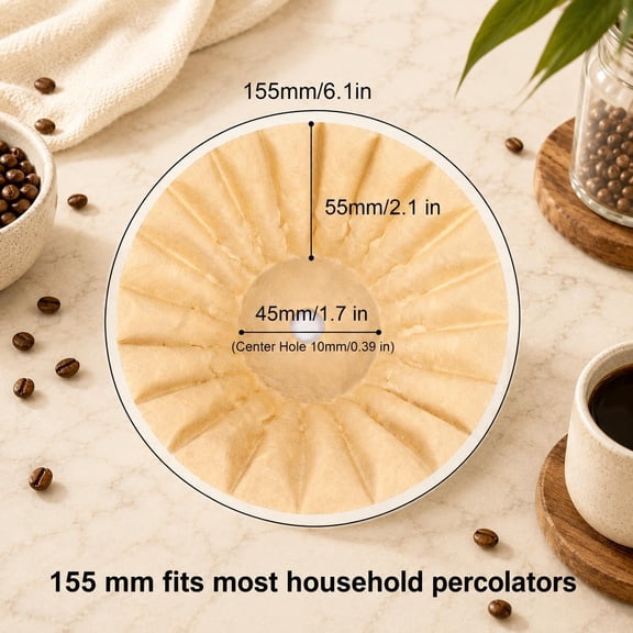 GVDCC -200 Pcs Percolator Coffee Filters,Unbleached Perforated Round Basket Paper with Center Hole, Disposable Refills for Electric & Stovetop Percolators,1-2 Cups (155mm)