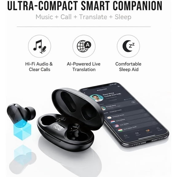 GVDCC -[2026 AI] Translation Earbuds, Real Time Bluetooth Ear Buds Translator with Offline Mode,Wireless Language Translate Headphones with Mic for Meeting Record/Learning, Travel Translating Headset