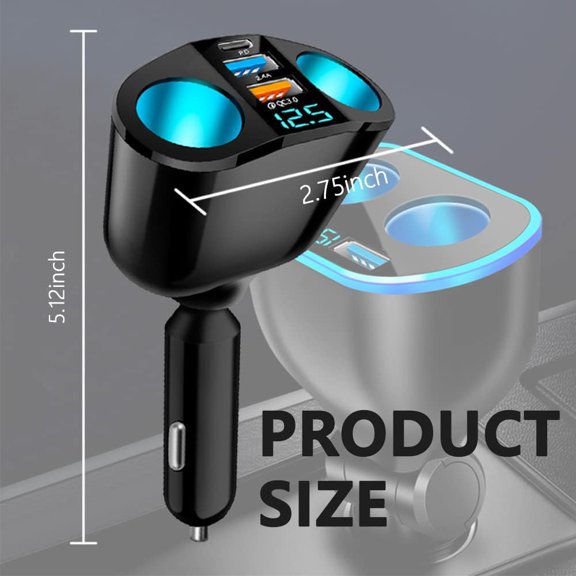 GVDCC -2026 New Upgrade 5 Port Cigarette Lighter Splitter,QC3.0&PD 20W Super Fast Car Charger with Dual Cigarette Lighter Plug with LED Voltmeter Compatible with iPhone 14 Pro iPad Dash Cam GPS (PD+Q