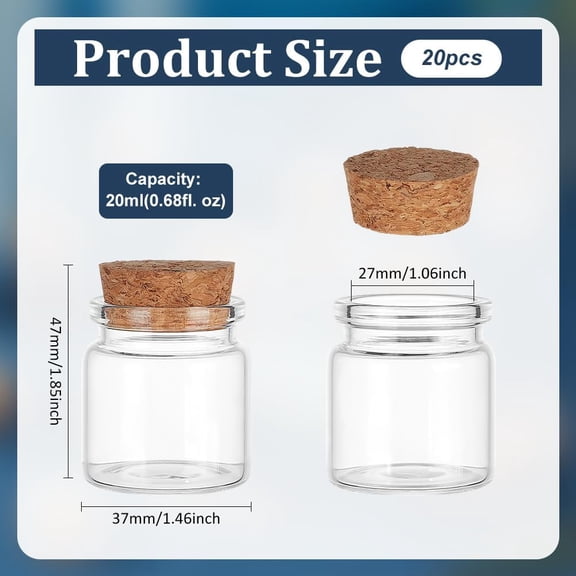 GVDCC-20pcs 20ml Glass Bottles with Cork Stoppers, Mini Glass Bottles Small Decorative Bottle Tiny Glass Vials Corks Jars Art Crafts Storage Container for Wedding Birthday Party Favors Decor