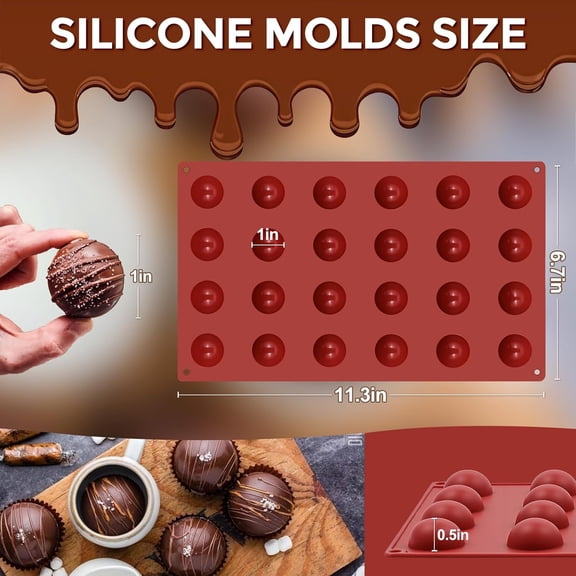 GVDCC-24 Holes Silicone Hot Chocolate Bomb Molds, 2 Packs Mini Semi Sphere Mold 1" Half Sphere Silicone Baking Molds for Making Chocolate, Cake, Jelly, Dome Mousse