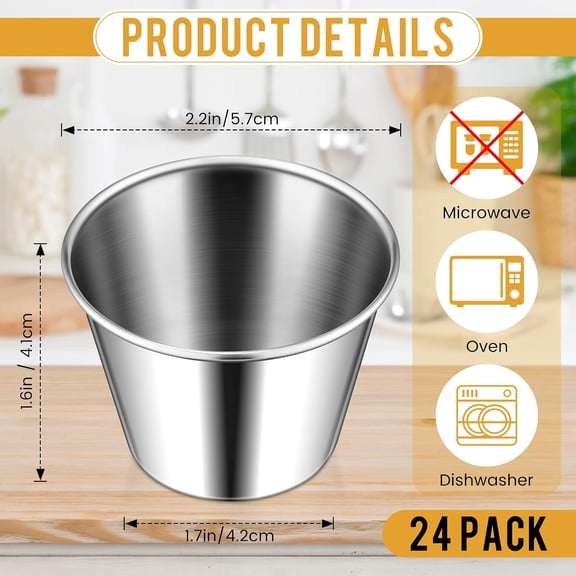 GVDCC-24 Pack Stainless Steel Ramekins, 2.5 oz Oven Safe Dessert Cups, Metal Baking & Serving Molds for Crme Brle, Pudding, Custard, Portion Control, Stackable Prep Bowls for Kitchen & BBQ