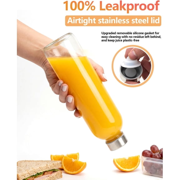GVDCC-24 oz Glass Juice Bottles With Stainless Steel Lids, Airtight & Leak Proof, 4 Pack Reusable Clear Glass Jar For Juicing, Water, Homemade Drinks, Smoothie & Milk, Dishwasher Safe & BPA Free