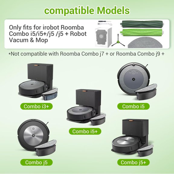 GVDCC-24PCS Replacement Parts for iRobot Roomba Combo i5, i5+, j5, j5+, i3+ Vacuum Accessories Kit, 2 Main Brush, 4 Hepa Filters, 4 Mop Pads, 6 Side Brush, 6 Dust Bags, 1 Clean Tool 1 Screwdriver