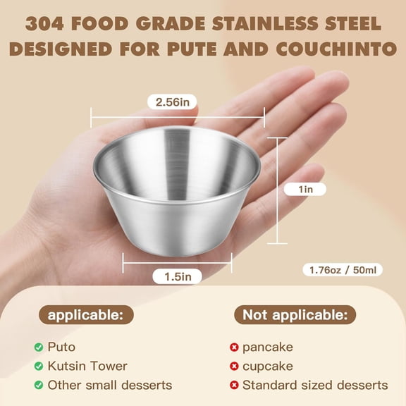 GVDCC-24a Pcs Puto Mold Cups for Steamer Filipino - Reusable Kutsinta Molder, 2.56" x 1.02" 304 Stainless Steel Baking Cups