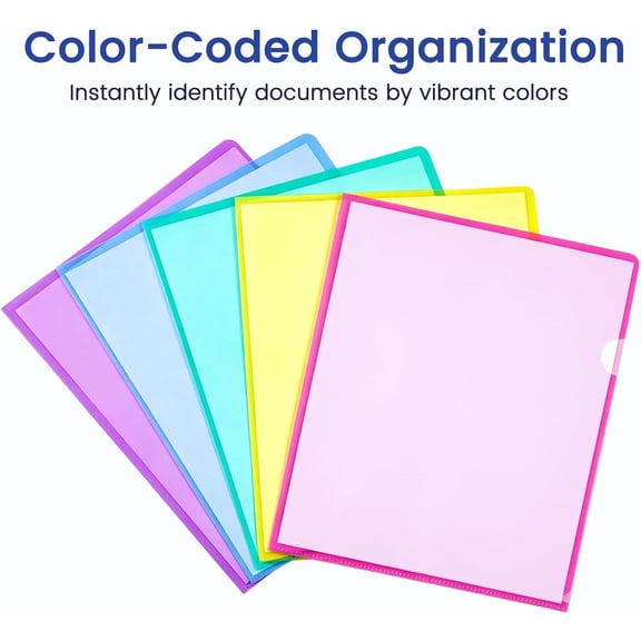 GVDCC-25 Pack Clear Document Folder Project Pockets, Clear Plastic Folders Letter Size Plastic Document Folders Paper Poly Jacket Sleeves Folders Copy, 5 Assorted Colors