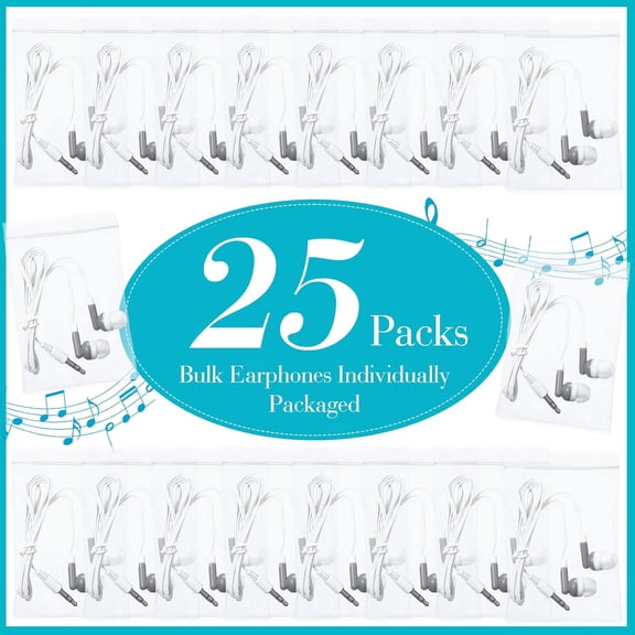 GVDCC -25 Pcs Bulk Earbuds with Wire Basic Headphones in Ear for Libraries Laptop, No Microphone 3.5 mm Jack Earbuds Dot Headphones, Individually Bagged (Grey)