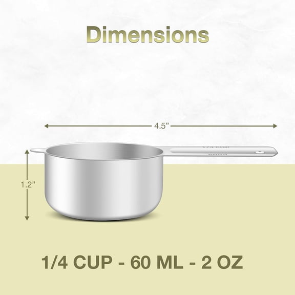 GVDCC-2PCS 1/4Cup (60ml, 2oz) Single Measuring Cup, Etched Inner Scale Stainless Steel Measure Scoop, Metric and US Measurement, Dishwasher Safe