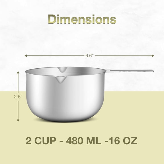 GVDCC-2PCS 2Cup (480ml, 16oz) Single Measuring Cup, Etched Inner Scale Stainless Steel Measure Scoop, Metric and US Measurement, Dishwasher Safe