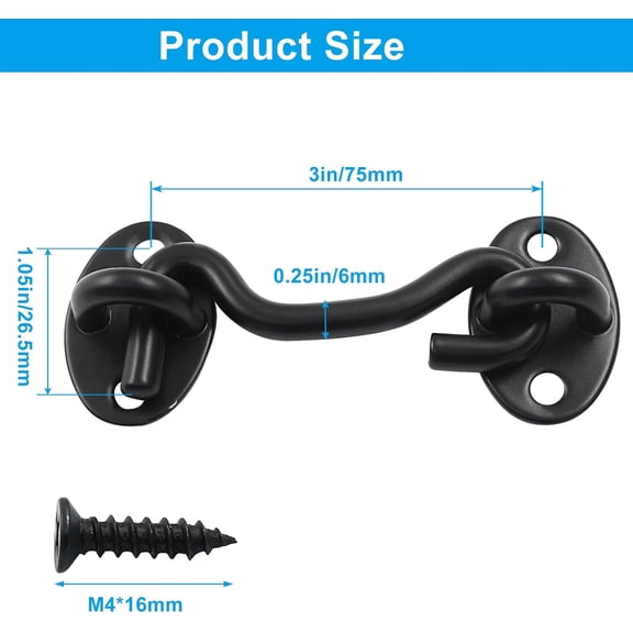 GVDCC-2PCS 3 Inch Hook and Eye Latch, Stainless Steel Heavy Duty Barn Door Lock Privacy Lock with Mounting Screws for Sliding Door Barn Door Gate Window Cabin, Black