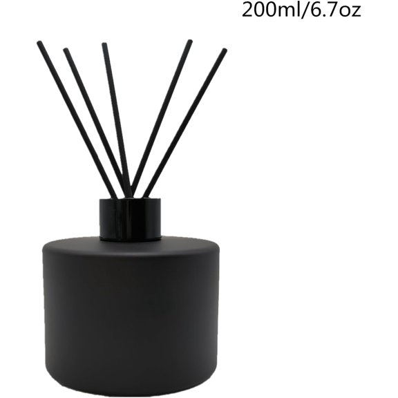 GVDCC-2PCS Glass Diffuser Bottles,200ml/6.7oz Essential Oil Jar,Empty Perfume Container with Black Aromatherapy Sticks Use for DIY Replacement Reed Diffuser (Round Matte Black)