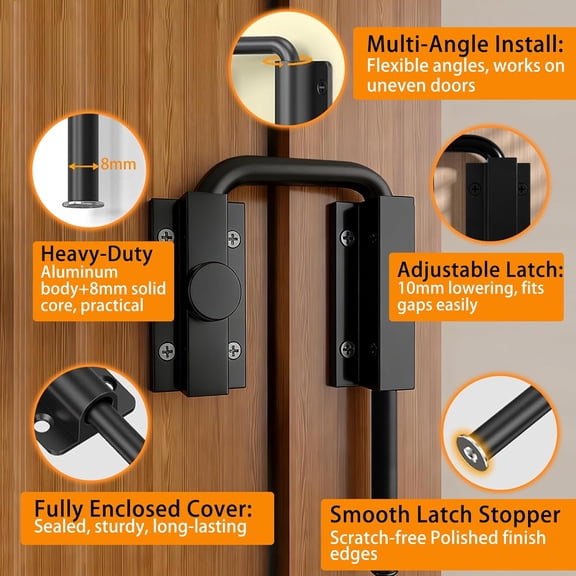 GVDCC-2PCS Patio Sliding Door Loop Lock with Rotary Locking Design Heavy Duty Matte Black Stainless Steel Multi-Angle U-Bolt Latch 2.4" Home Security Lock for Barn Door Window Closet Fence Shed Farm