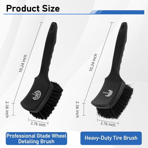 GVDCC-2Pack Car Wheel & Tire Detailing Brush Set,Stiff Bristle tire Brush for CleaningTires, Wheel Cleaner Brush with Soft Bristles,Car Wheel Cleaning Brush for Alloy Rims, Carpet,Tires,RVs (Black)