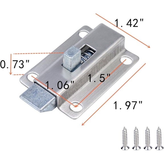 GVDCC-2Pcs 1.97" Door Bolt Latch Security Automatic Window Gate Spring Bounce Lock Stainless Steel,negative