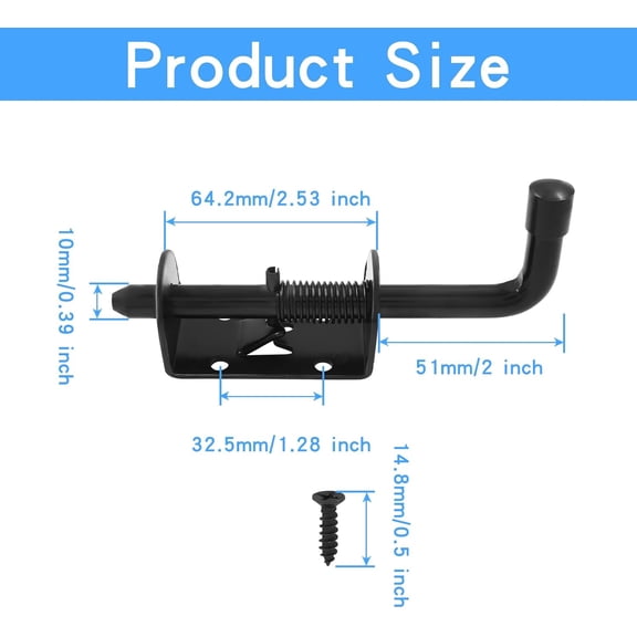 GVDCC-2Pcs 5 Inch Spring Loaded Gate Latch Bolt, Stainless Steel Barrel Bolt Heavy Duty, Sliding Door Lock for Doors Cabinets Chests (Black)