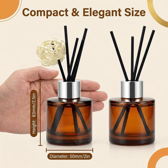 GVDCC-2Pcs 50ML/1.7OZ Empty Glass Diffuser Bottles Essential Oils Containers DIY Replacement Aromatherapy Diffuser Fragrance Accessories for Home Bathroom Decoration(Amber)