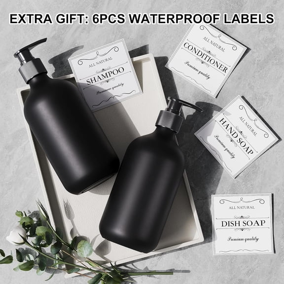 GVDCC-2Pcs Black Soap Dispenser, 16oz Plastic Dish & Hand Soap Dispenser for Kitchen, Empty Liquid & Lotion Dispenser Set for Bathroom Accessories