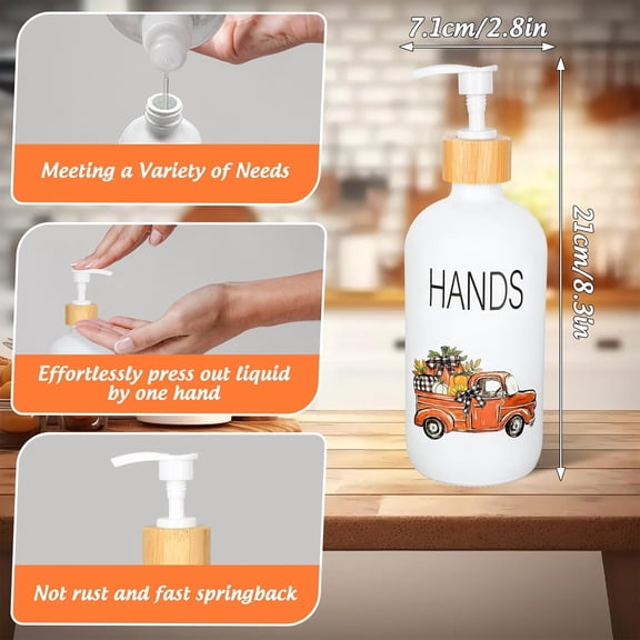 GVDCC-2Pcs Fall Soap Dispenser Autumn Rustic Plaid Pumpkin Pile Truck Glass Dispenser with Pump Refillable Liquid Soap Container for Thanksgiving Kitchen Bathroom Decor