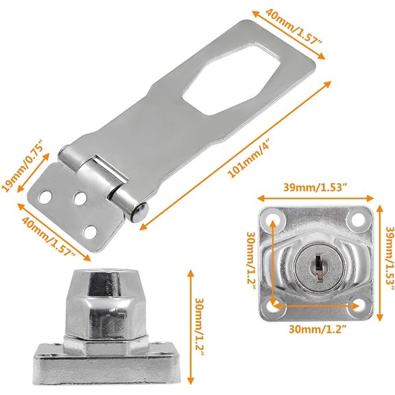 GVDCC-2Pcs Keyed Hasp Locks 4 Inch Twist Knob Keyed Locking Hasp, Metal Safety Hasp Latches Keyed Different for Small Doors, Cabinets (Sliver)