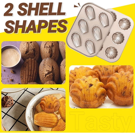 GVDCC-2Pcs Shell Madeleine Pan Non-Stick Kitchen Oven Baking Pans - Pudding Moulds, Baking Cookie Moulds, Carbon Steel with Non-stick Coating Inside & Outside, Kitchen Reusable Baking Tools