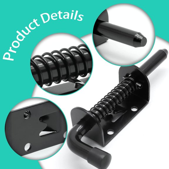 GVDCC-2pcs 5 Inch Spring Loaded Gate Latch Pin, Heavy Duty Barrel Bolt Spring Latch, Steel Door Lock Latch for Cabinet, Shed, Trailer, Equipment (Black)