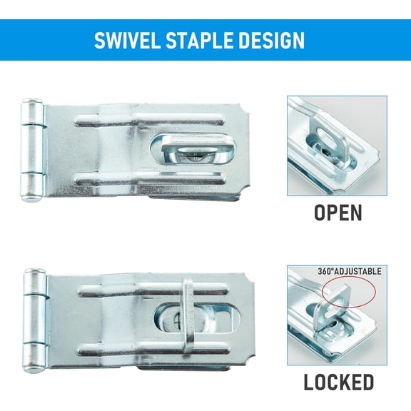 GVDCC-3-1/2" Swivel Staple Safety Hasps, Gate Door Hasp Latch with Twist Knob, Padlock Clasp Lock Hasp Fence, Gate, Cabine, 4 Pack