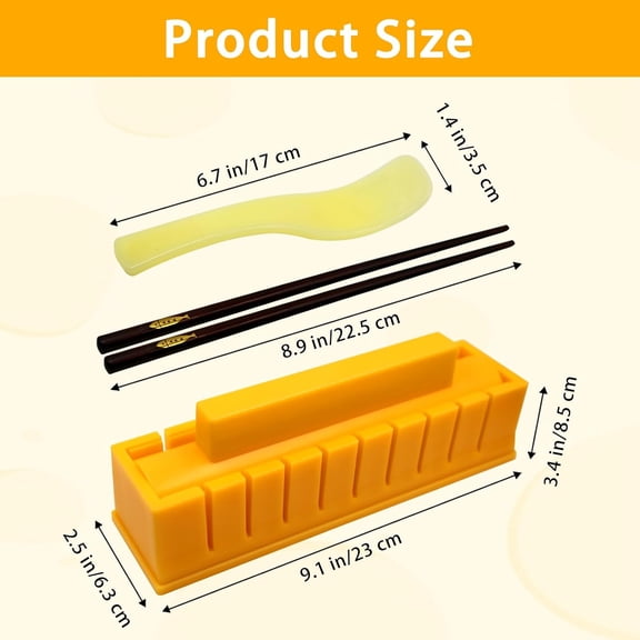 GVDCC-3 in 1 Sushi Maker, Sushi Making Kit for Beginners Sushi Mold with Chopsticks Spoon DIY Sushi Making Kit Thickened Press for Family Parties Cooking Classes Food Lovers (Yellow)