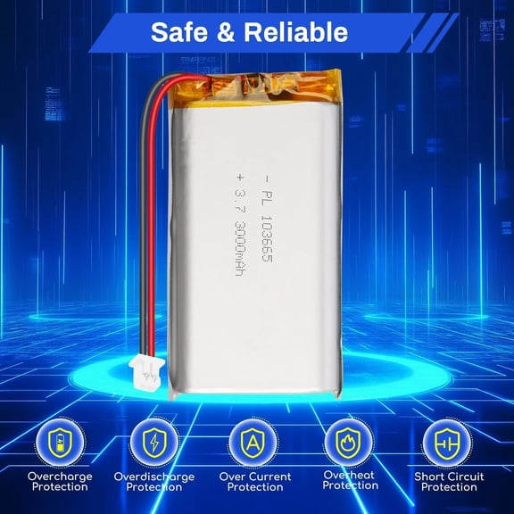 GVDCC-3.7V 3000mAh 103665 LiPo Battery Pack, 1S Rechargeable Lithium Polymer Battery with PCM Protection, Micro JST 1.25mm 2-Pin Plug for ESP32 Arduino NodeMCU,Miyoo Mini V4 and Mini Plus