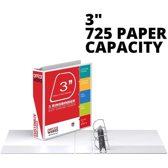 GVDCC-3 Inch 3 Ring Binder with Pockets, Heavy Duty D-Ring, Holds 725 Sheets, Customizable Clear View Cover, PVC-Free Non-Stick, Loose Leaf, for 8.5 x 11 Inch Paper, White, 1 Pack -