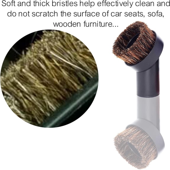 GVDCC-3 Pack (1.25'') Horsehair Soft Vacuum Brush Attachment plus Adapters Compatible with Small Shop Vacs, Shark, Miele & Central Vacs - Vacuum Accessories for Furniture, Blinds, Baseboard & Car Int