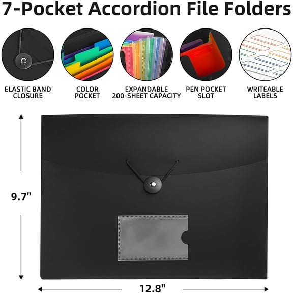 GVDCC-3 Pack 7 Pocket Accordian File Organizer, Expanding File Folder with Labels, Plastic Expandable File Folder for Documents Letter Size A4 Papers