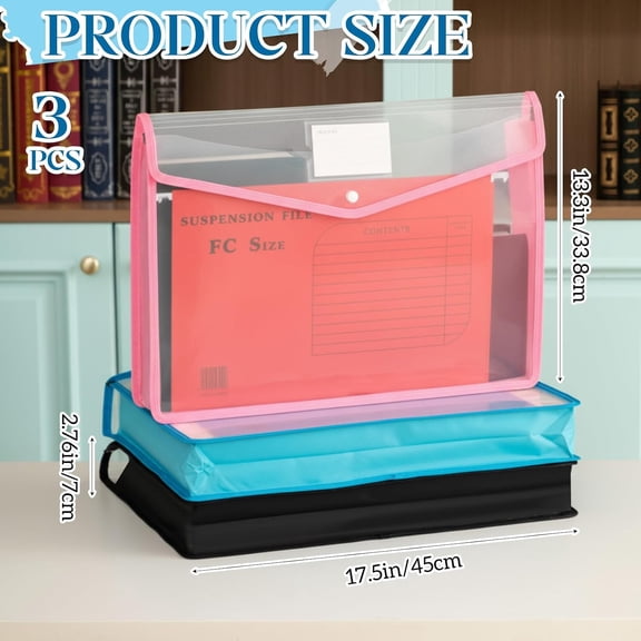 GVDCC-3 Pcs 11 x 17 Inch Expandable Tabloid Size Document Folder Organizers with Snap Closure & Label, Clear Plastic Expanding File Folder for A3 Ledger Size Plots Charts (Mix Colored)
