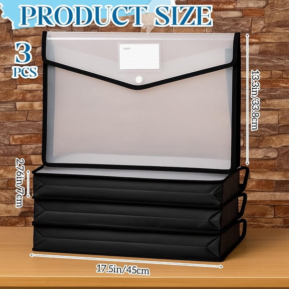 GVDCC-3 Pcs 11 x 17 Inch Expandable Tabloid Size Document Folder Organizers with Snap Closure & Label, Clear Plastic Expanding File Folder for A3 Ledger Size Plots Charts (Black)