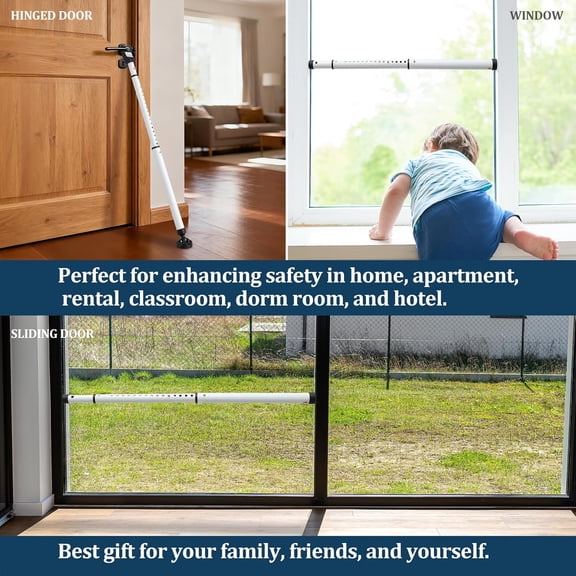 GVDCC-3-in-1 Door Security Bar with Heavy-Duty Metal, Adjustable 16"-41.7" Door Lock Stick,Sliding Patio Door Security Bar with 2.8" Non-Slip Base for Home,Apartment,Travel SafetyPortable Door &Wind