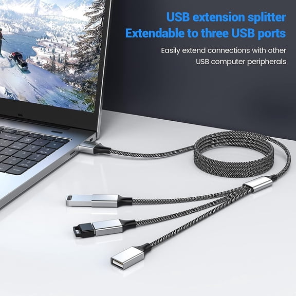 GVDCC -3 in 1 USB Splitter Cable 1m, 1 Male to 3 Female USB2.0 Adapter, USB Extension Cable for Charging/Data Transfer/Laptop/Mac