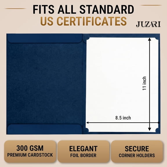 GVDCC-30 Pack Premium Blue Certificate Holders 8.5 x 11 - Heavyweight 300gsm Cardstock Diploma Holder & Certificate Folder - Award Certificate Folders for Graduation with Gold Foil - Diploma Cover 8.