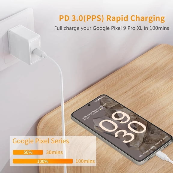GVDCC - 30W USB C Fast Charger Block for Google Pixel 10 Pro XL/10/9 Pro /9/8 Pro/8/7 Pro/7/6a/6 Pro/6/5a/5, 2-Pack 30 Watts Rapid Charging USBC Power Adapter with 6.6ft Type C Charging Cable-White