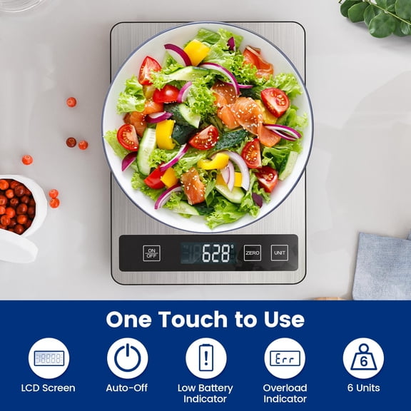 GVDCC-33 lb & USB Rechargeable Digital Kitchen Food Scale Kitchen Scale, Stainless Steel Digital Weight Grams and Oz, Baking and Cooking, 0.1oz/1g Precise, 6 Weight Units (B1)