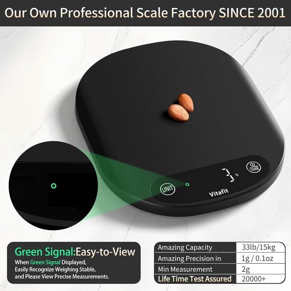 GVDCC-33lb/15kg Digital Food Scale in High Precision 0.1oz/1g, Our Own Kitchen Scale Professional Factory Since 2001, Home and Kitchen Essentials for Cooking and Baking, LED, 3*AAA Batteries, Black