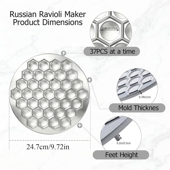 GVDCC-37 Hole Russian Ravioli Maker Dumpling Maker,Metal Empanada Press Ravioli Cutter,Siberian Meat Ravioli Mold Machine,Silver Pierogi Cutter,Handmade Wonton Cutter Tools for Dumplings,Ravioli,Empa