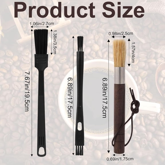 GVDCC-3pcs Coffee Grinder Cleaning Brush Set, Espresso Machine Cleaning Brushes with Wood Handle and Bristles Multifunctional Coffee Grinder Cleaner Tool for Home Kitchen Barista